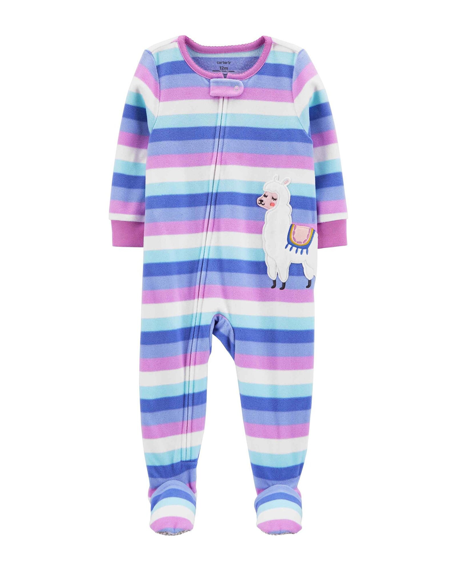 Riachuelo | Macacão Pijama Infantil Fleece Listras Lhama Carter's -  Azul/Lilás