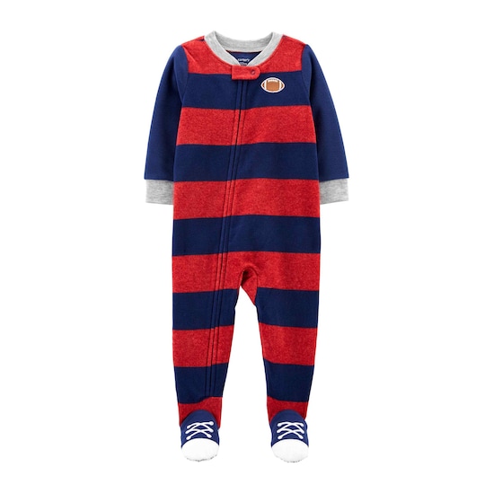 Macacão Pijama Infantil Fleece Listras Football Carter's - Azul/Vermelho