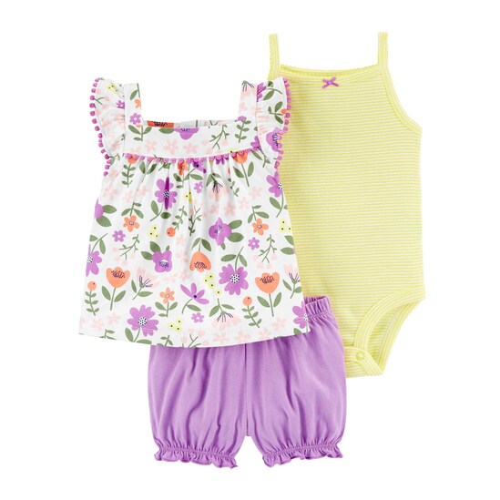 Conjunto Bebê Carter´s 3 Peças Summer - Amarelo/Branco/Lilás