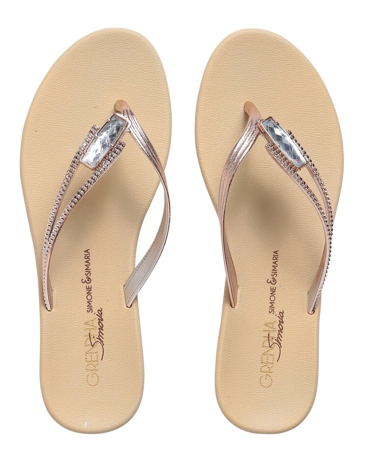 Riachuelo Sandália Rasteira Simaria Grendha Bege/Dourado