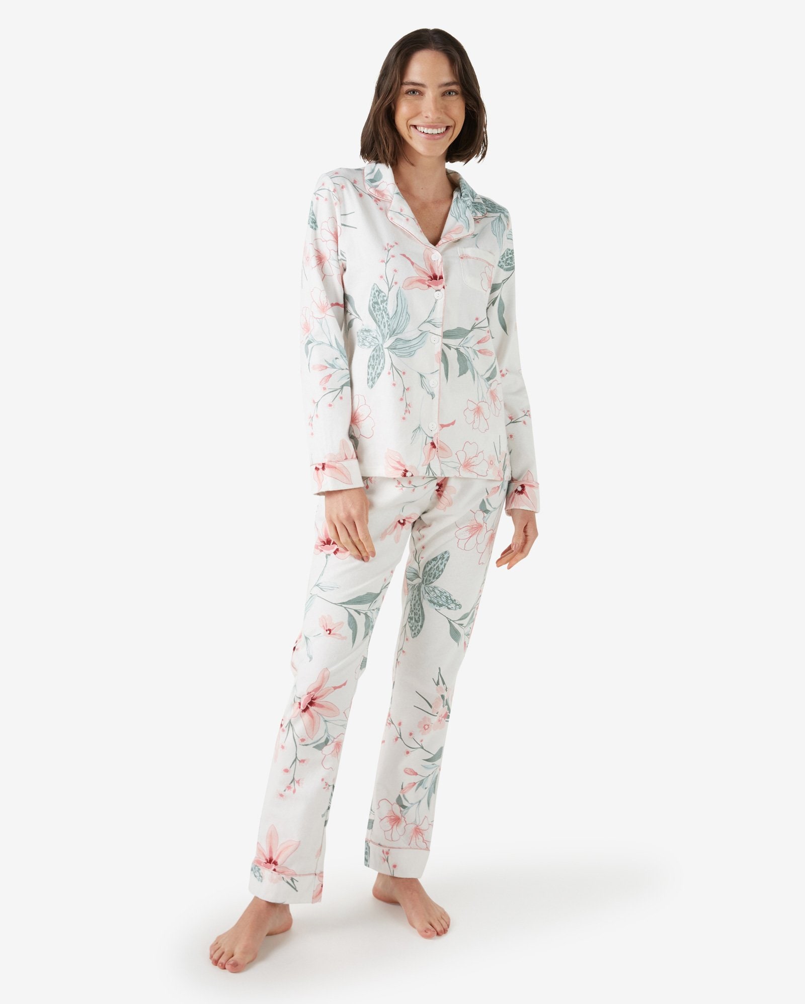 Riachuelo | Pijama Feminino Longo Botões Flores Branco