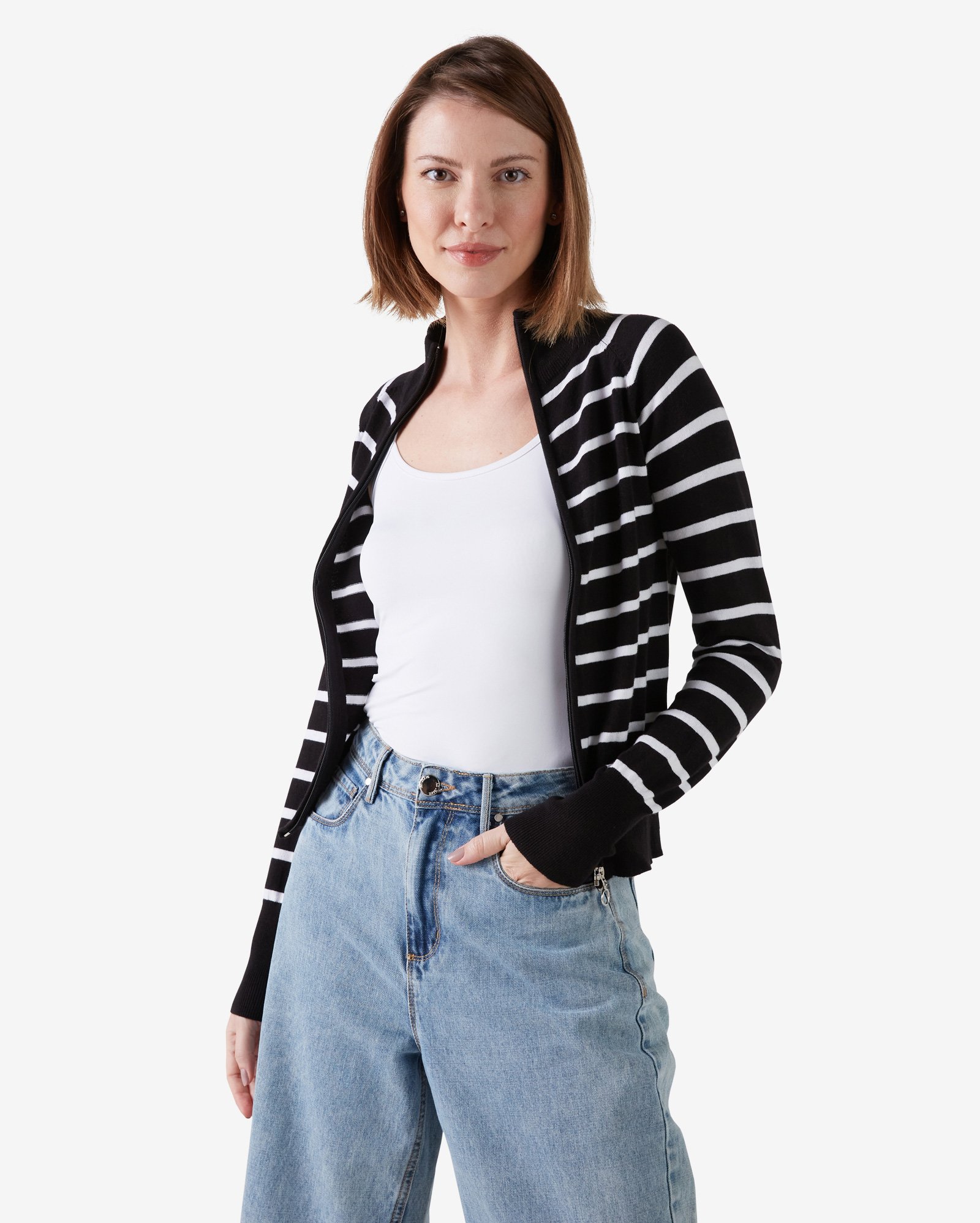 cardigan feminino preto e branco