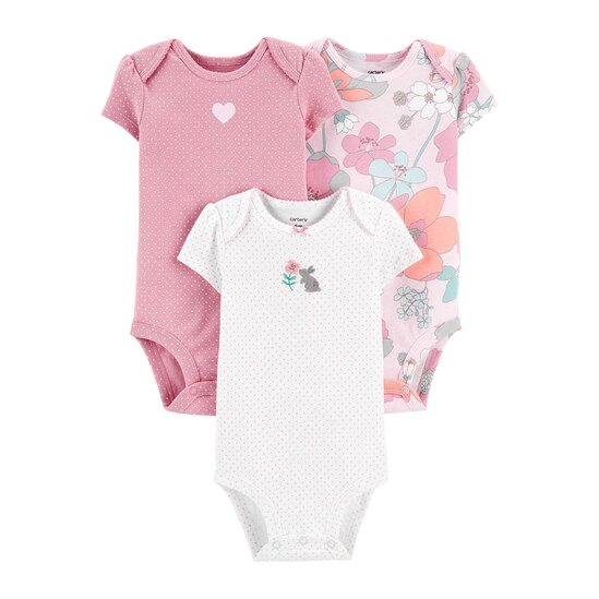 Kit Body Bebê 3 Peças Poá Floral Carter's - Branco/Rosa