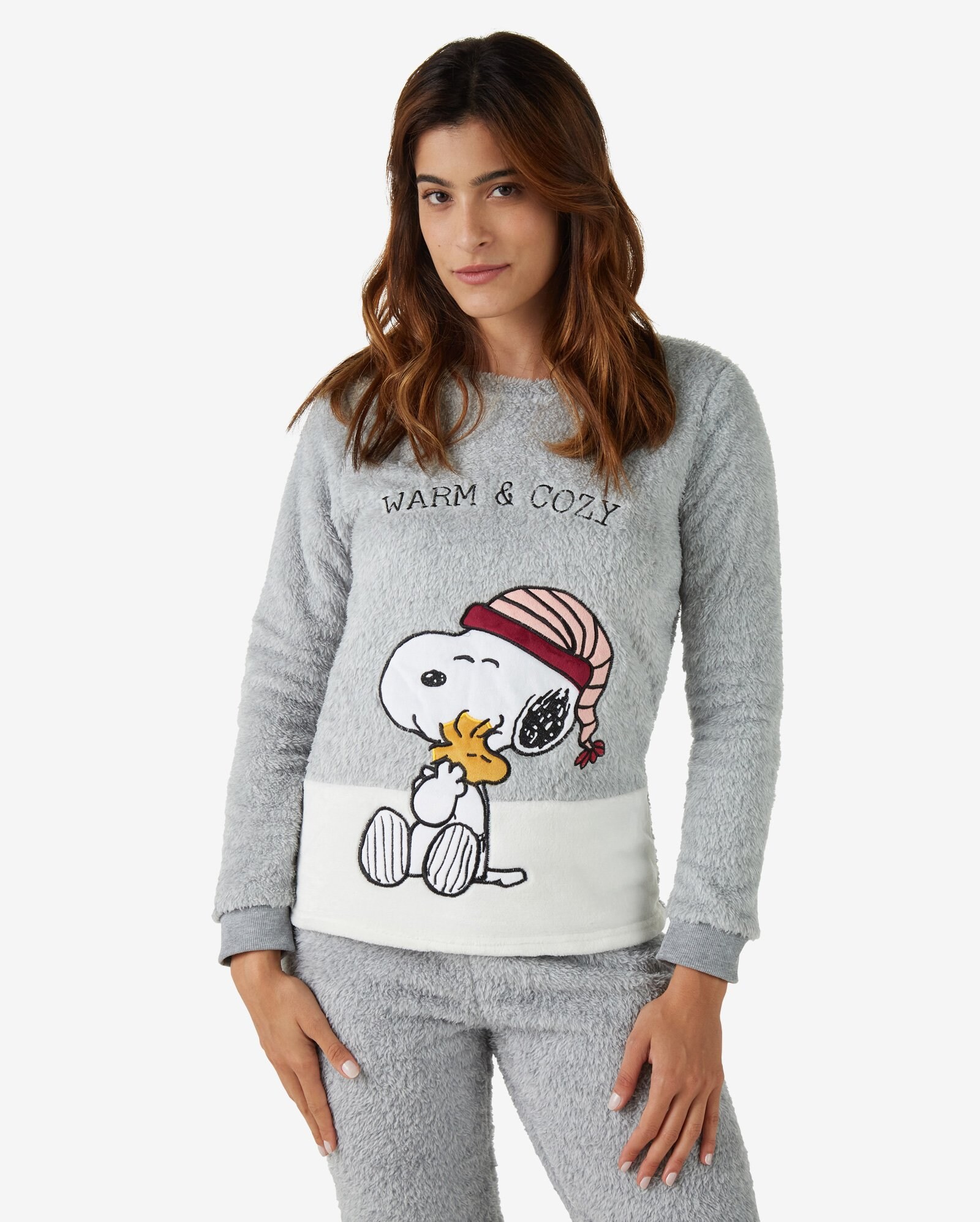 Riachuelo | Pijama Feminino Longo Fleece Snoopy Cinza Riachuelo