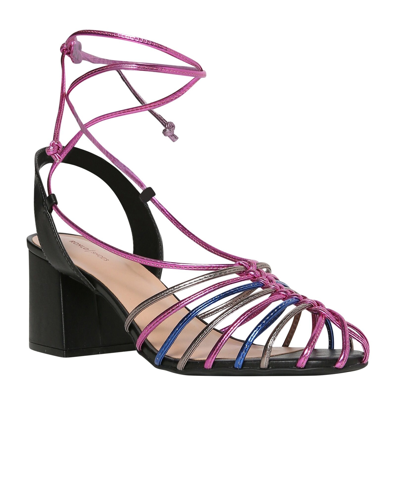 Riachuelo | Sandália Salto Baixo Metalizada RCHLO Shoes - Preto/Rosa