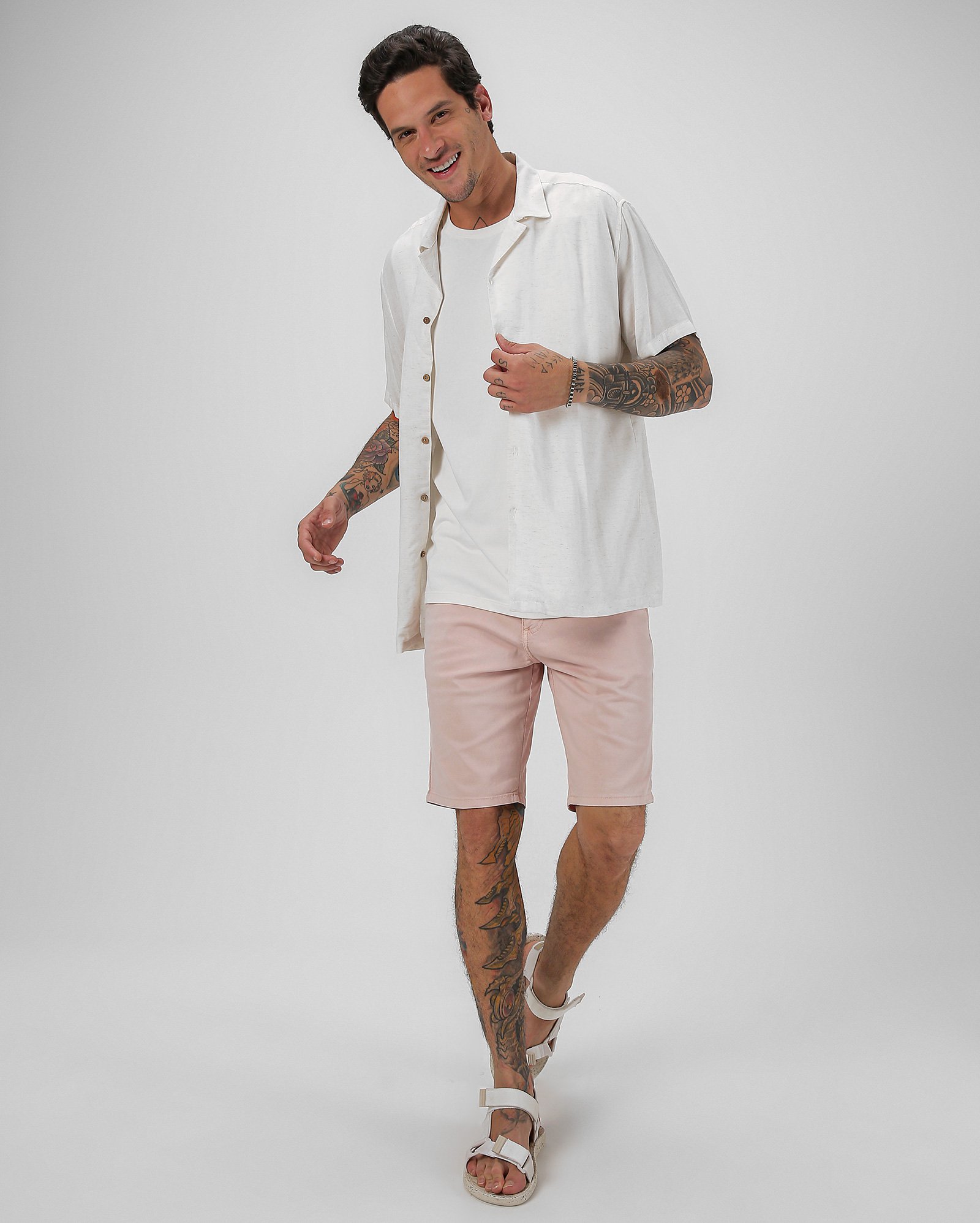 Bermuda sarja masculina reta bolsos chino - Rosa Claro | Pool Jeans