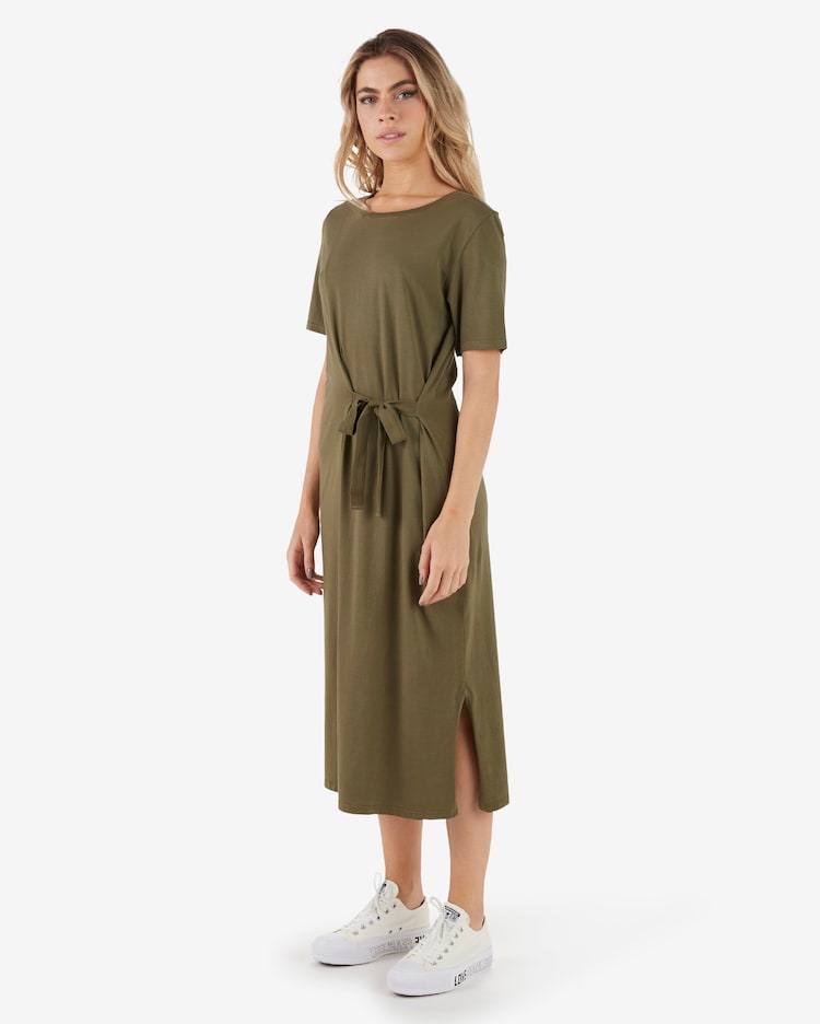 Riachuelo Vestido Mídi Feminino Amarração Verde Militar Pool by