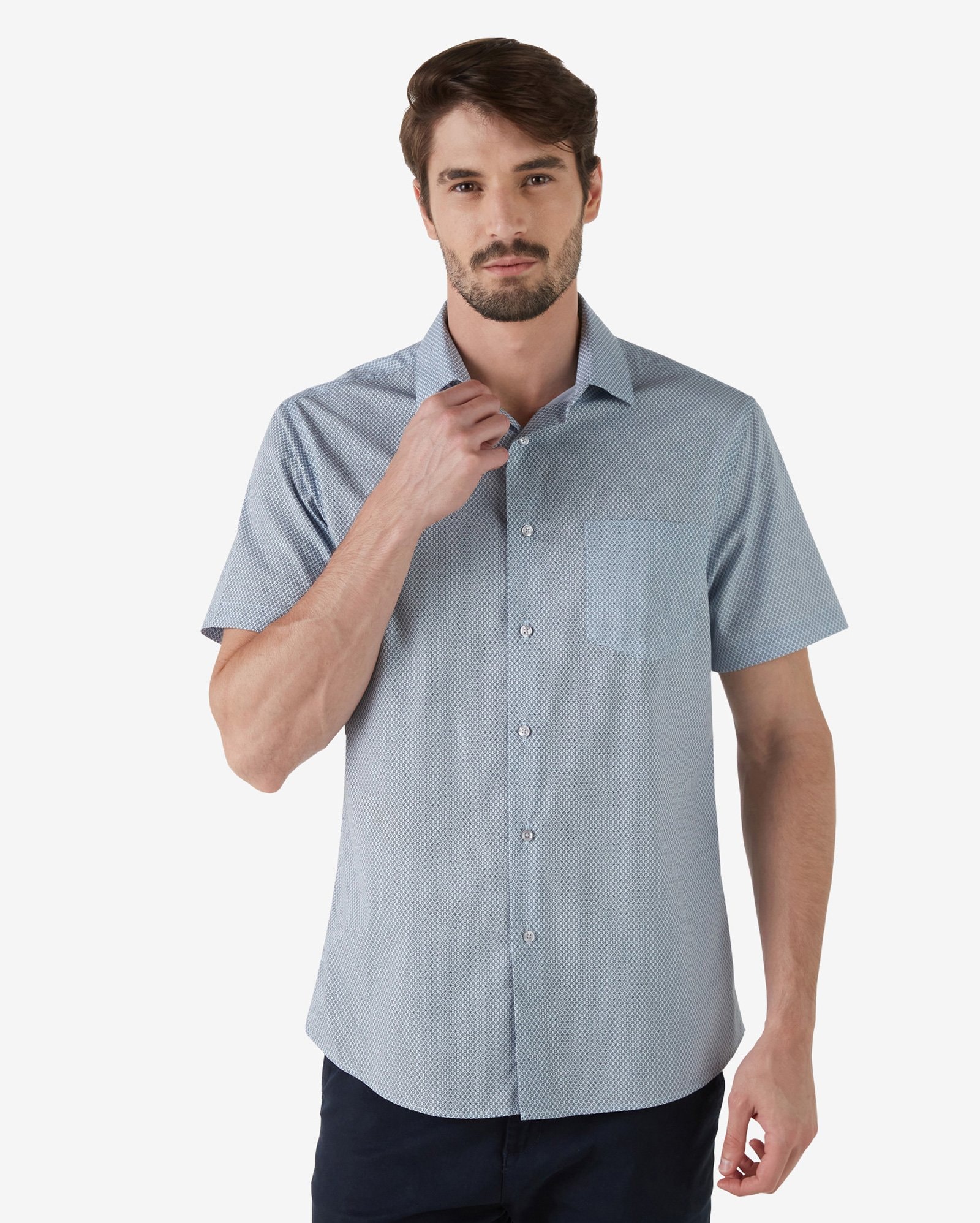 camisa social manga curta azul claro