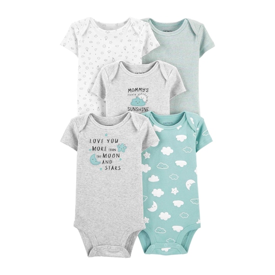 Kit Body Bebê Carter´s 5 Peças Love You Cinza Mescla