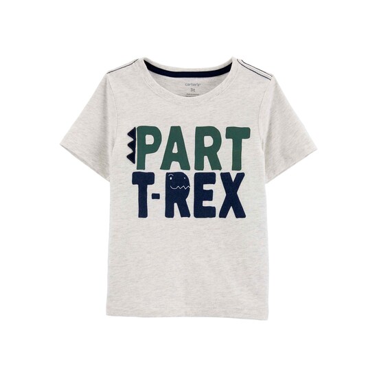 Camiseta Infantil Manga Curta Carter's Part T-Rex Cinza Mescla Tam 2 a 5