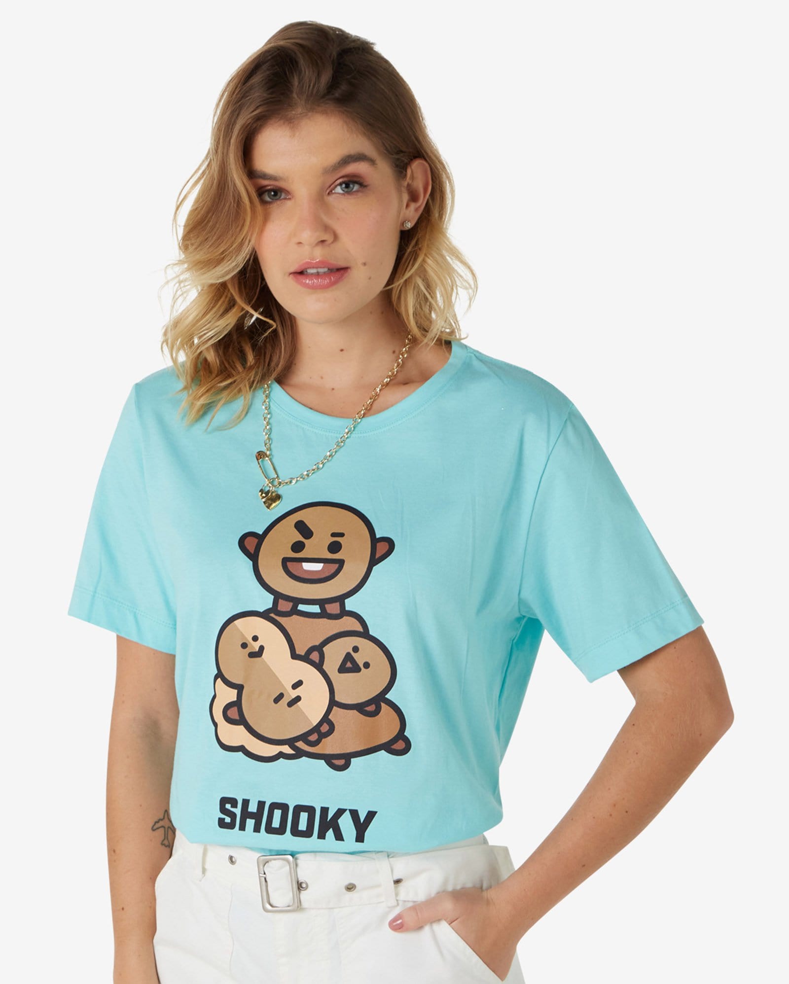 Riachuelo | Camiseta Manga Curta Shooky BT21 Malha Azul Riachuelo