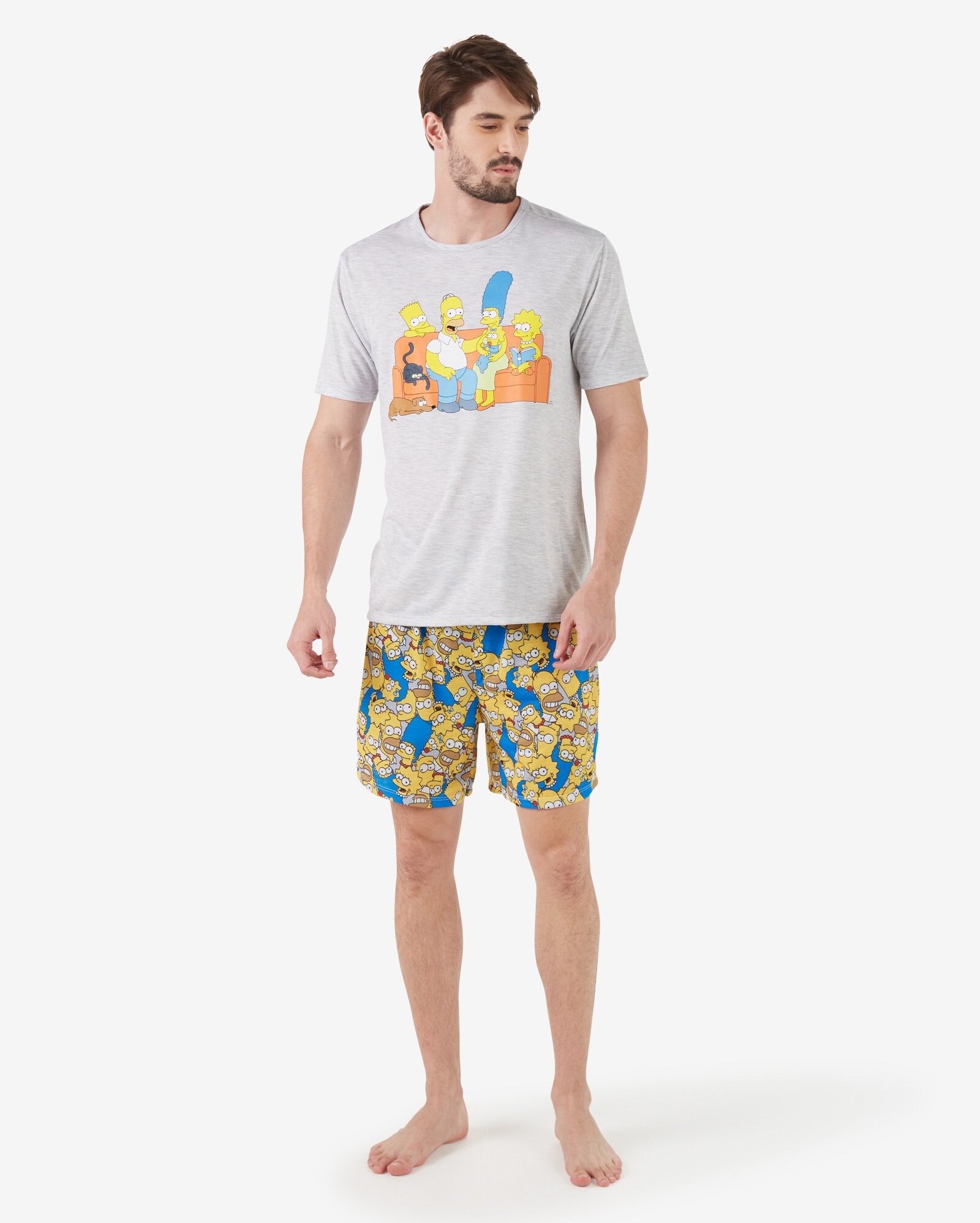 Riachuelo | Pijama Masculino Curto Os Simpsons Cinza Mescla/Amarelo