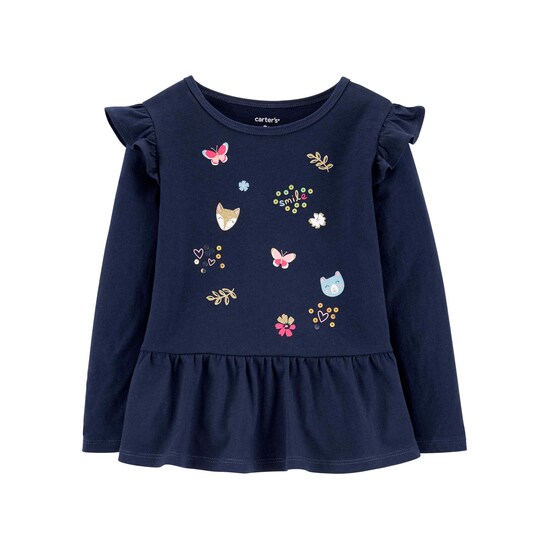 Blusa Infantil Carter's Bichinhos Azul Marinho Tam 2 a 5