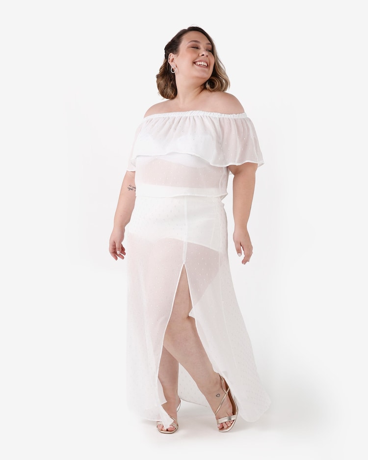 Riachuelo Saia Longa Plus Size Feminina Chiffon Metalizado