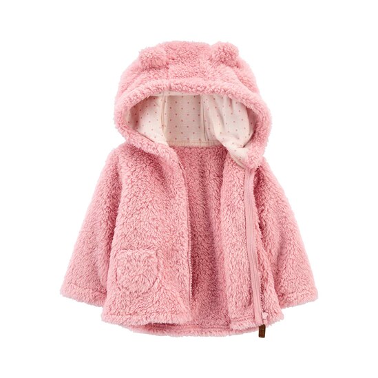 Blusa de Moletom Bebê Carter's Zíper com Capuz Ursinho Rosa