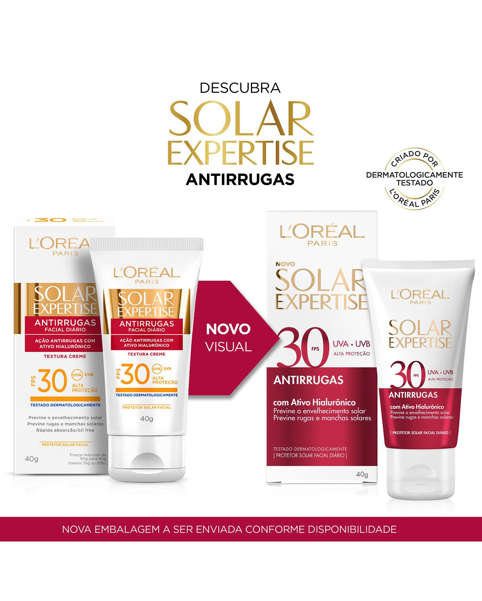 Protetor Solar Facial L'Oréal Paris Solar Expertise Antirrugas FPS 30 40g