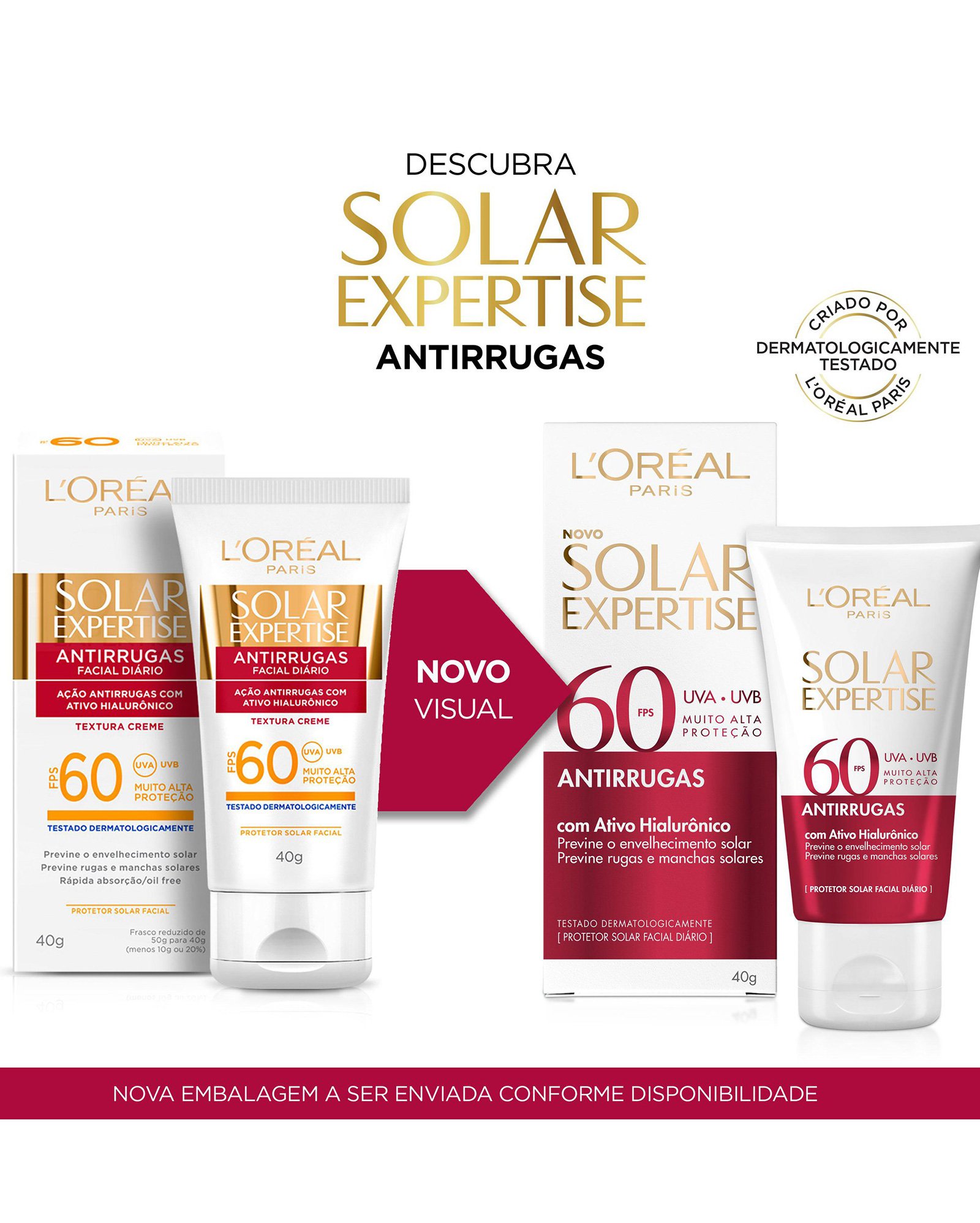 Protetor Solar Facial L'Oréal Paris Solar Expertise Antirrugas FPS60 40g