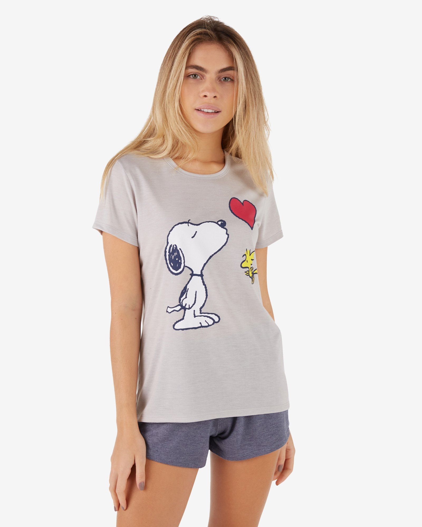 Riachuelo | Pijama Feminino Curto Snoopy Cinza Riachuelo
