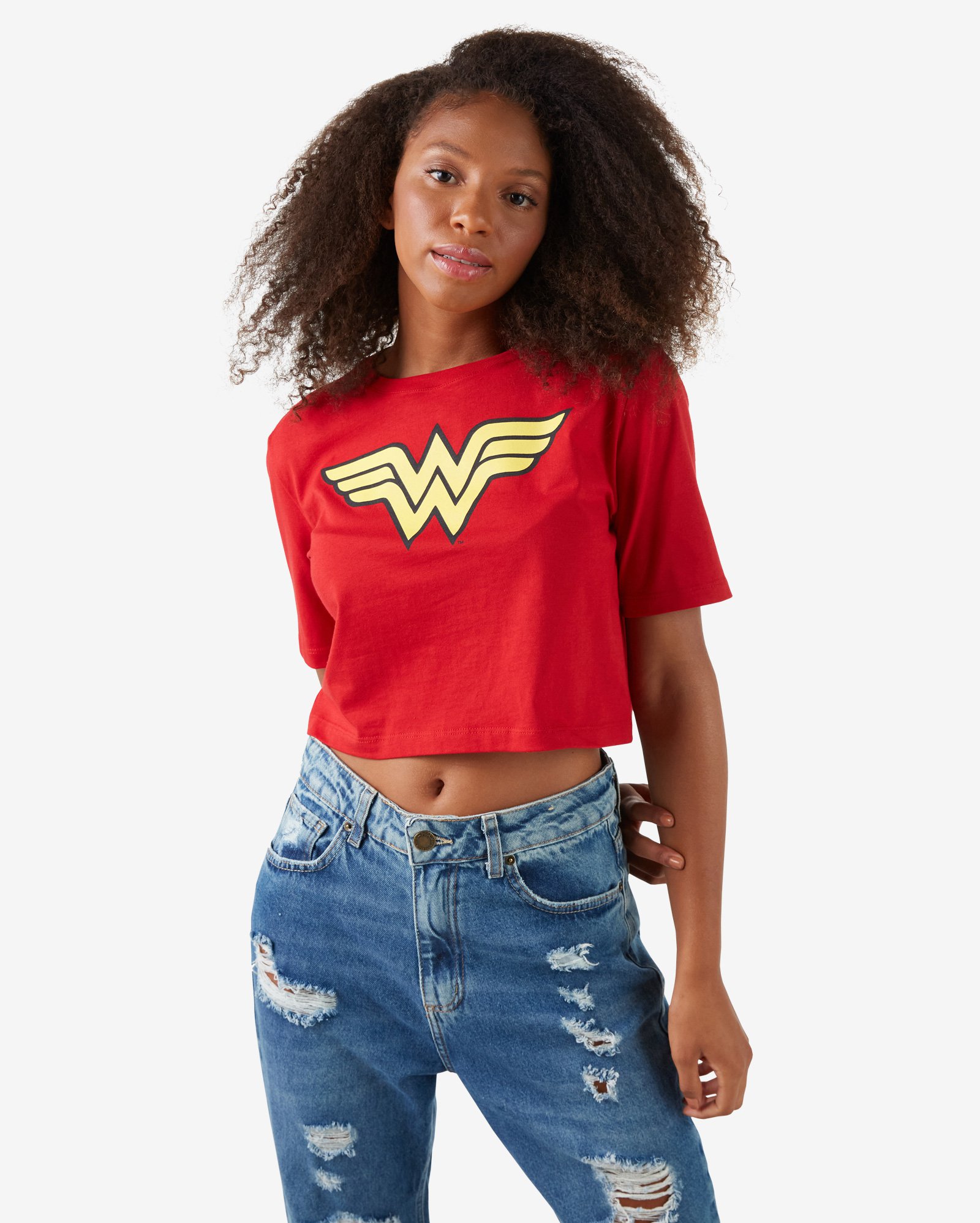 Riachuelo | Camiseta Cropped Feminina Manga Curta Mulher Maravilha Vermelho