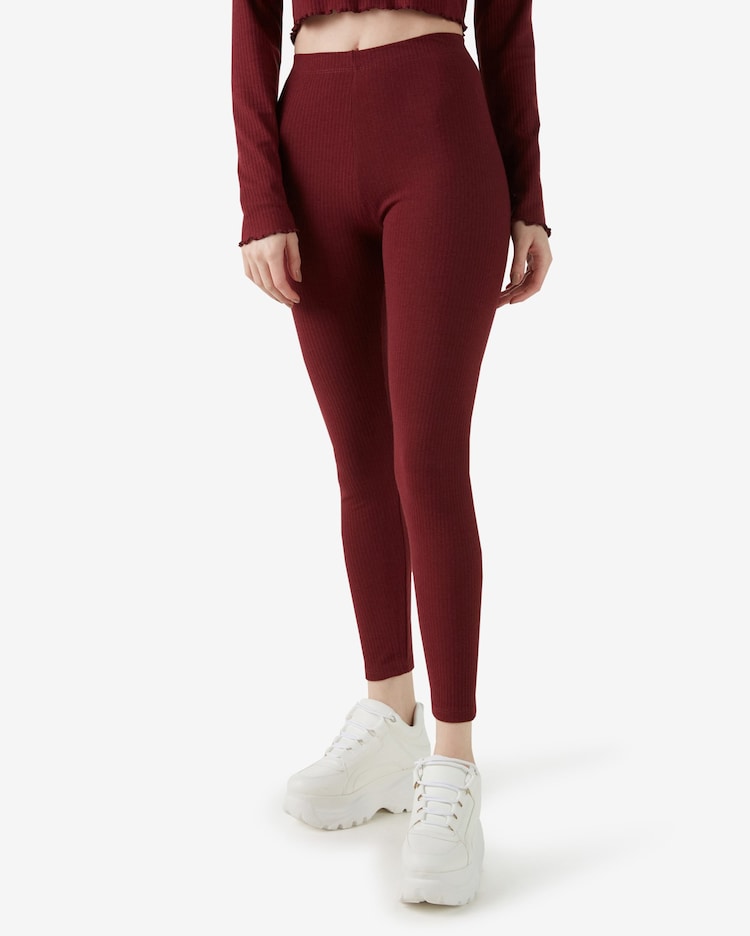 Riachuelo Calça Legging Juvenil Malha Canelada Vinho Tam 10 a 16