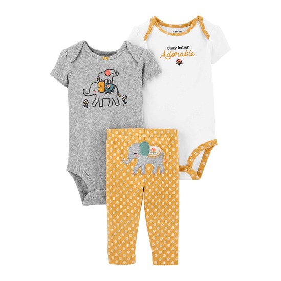 Conjunto Bebê Carter´s 3 Peças Little Elephant Amarelo/Branco/Cinza