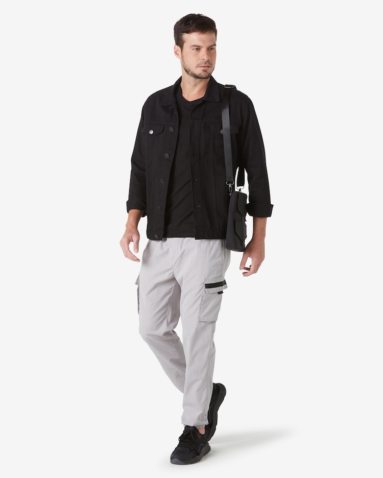 Riachuelo Calça Masculina Cargo Cós Elástico Tactel Cinza Claro