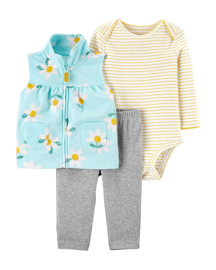 Conjunto Bebê Carter´s 3 Peças Floral Azul/Cinza Mescla/Laranja