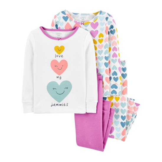 Kit Pijama Infantil Carter´s 4 Peças Love My Jammies Branco Tam. 2 a 5 Anos