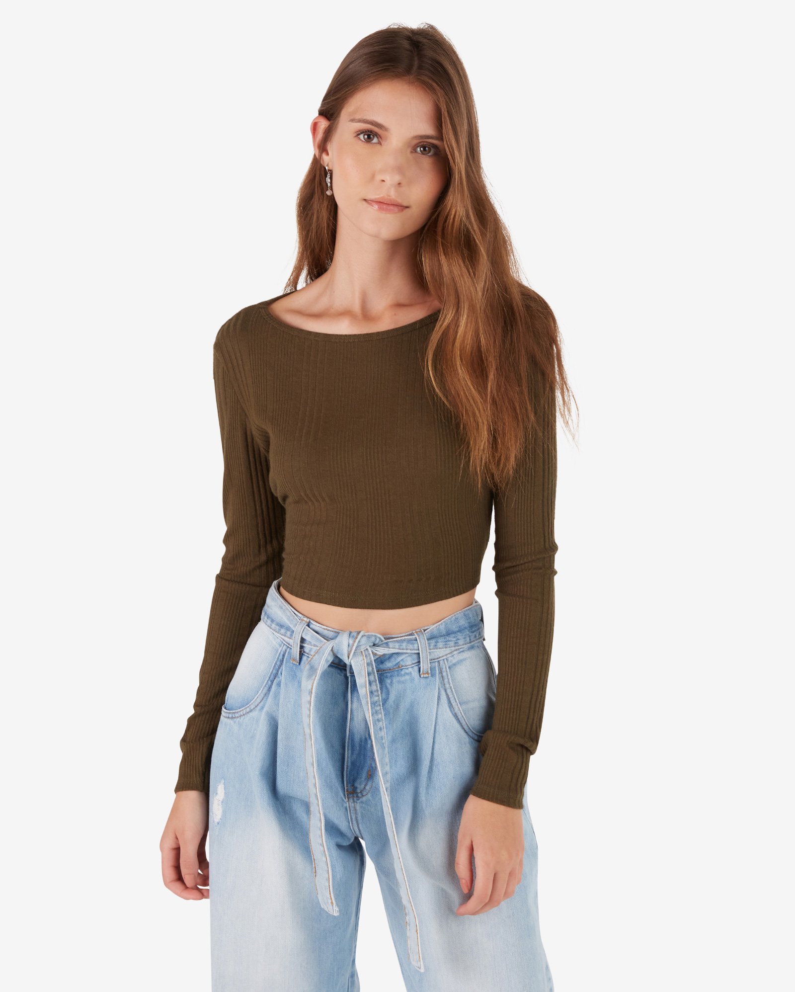 Cropped manga longa riachuelo Clearance