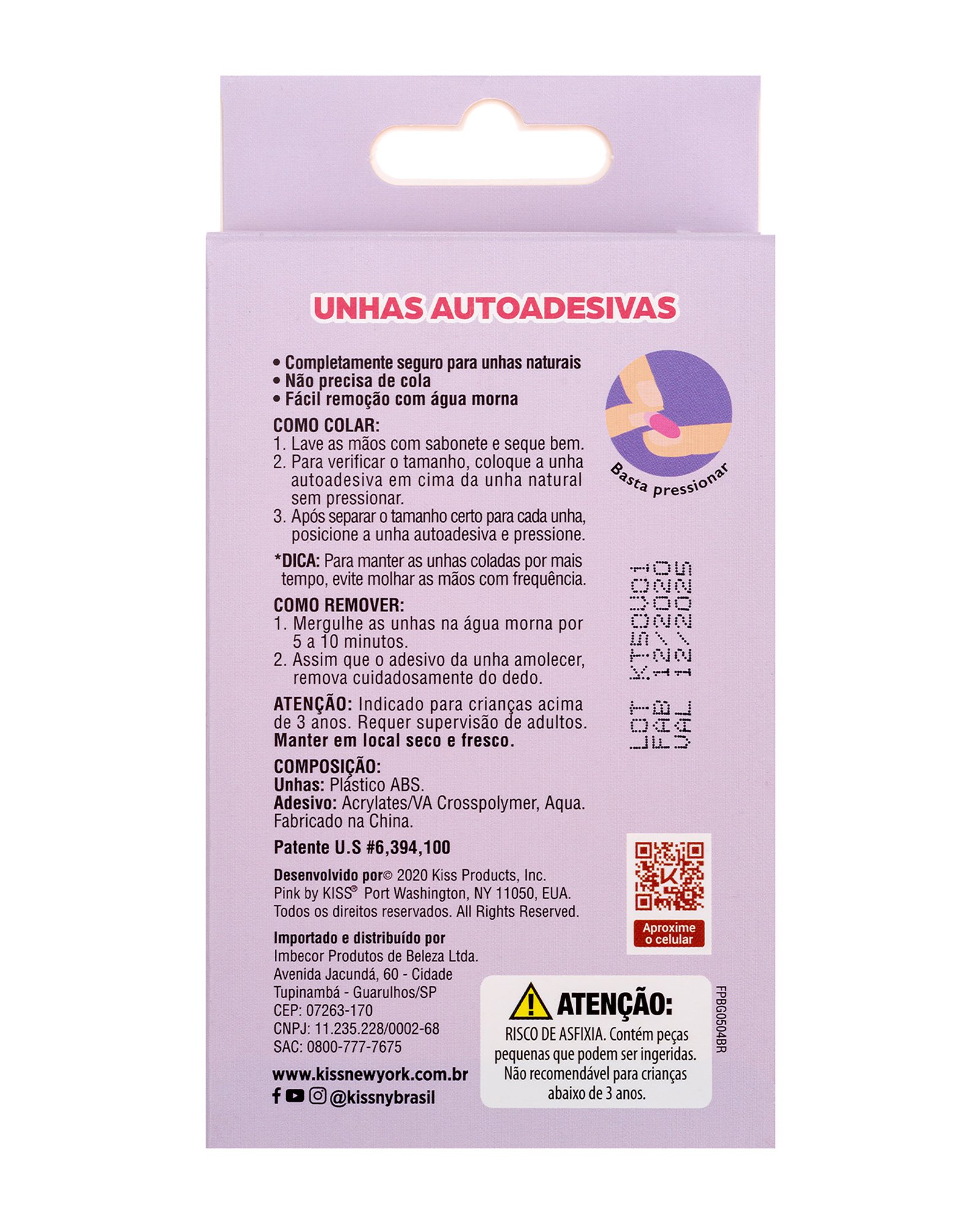 Kit Unhas Postiças Autoadesivas Infantil Pink by Kiss Unicórnio 24 Unidades Rosa Claro