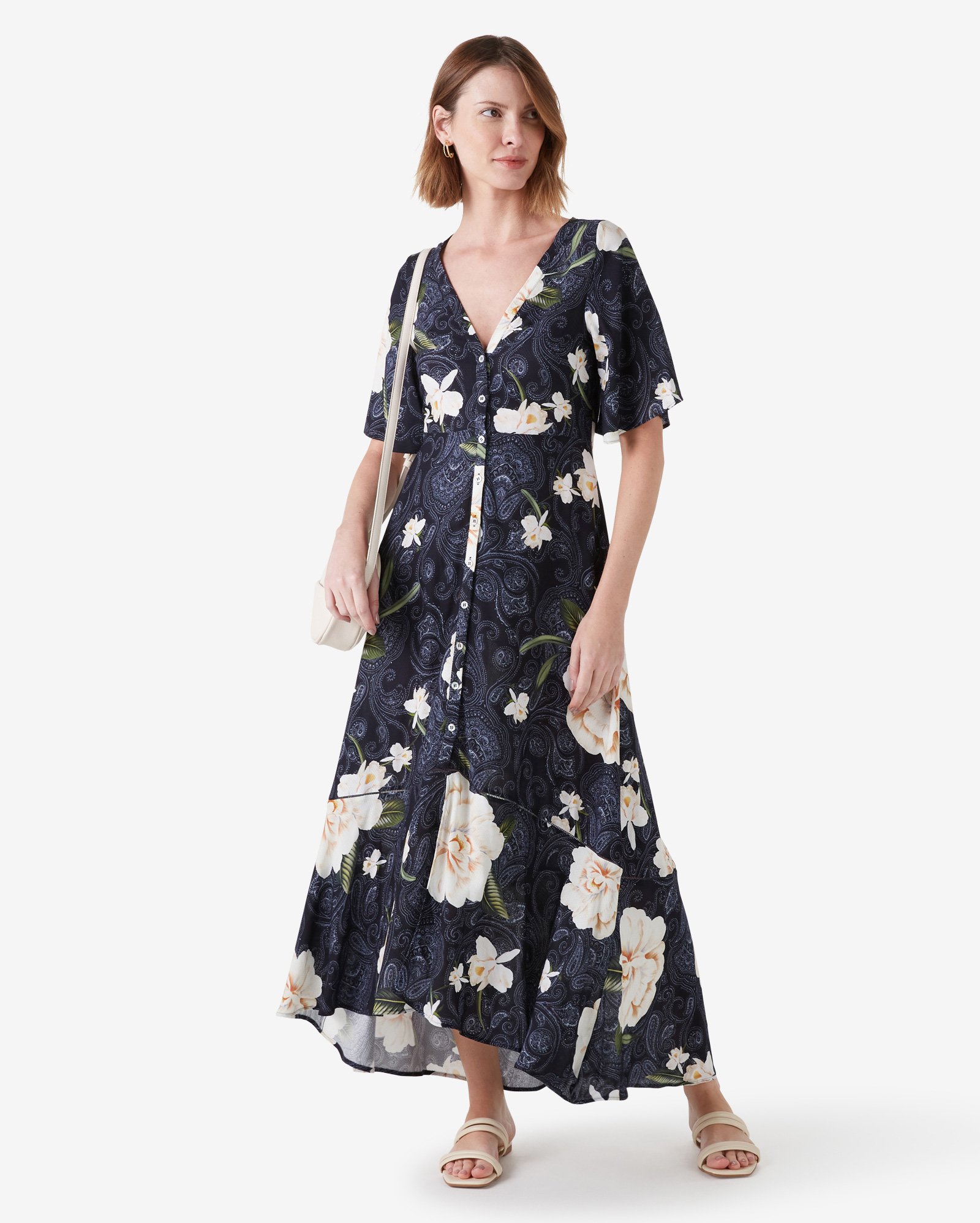 Riachuelo | Vestido Longo Feminino Floral Botões Azul AK by Riachuelo