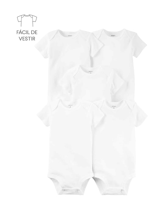 Kit Body Bebê 5 Peças Manga Curta Lisos Branco | Carter's