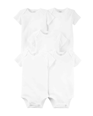 Kit Body Bebê 5 Peças Manga Curta Lisos Branco | Carter's