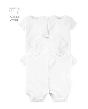 Kit Body Bebê 5 Peças Manga Curta Lisos Branco | Carter's