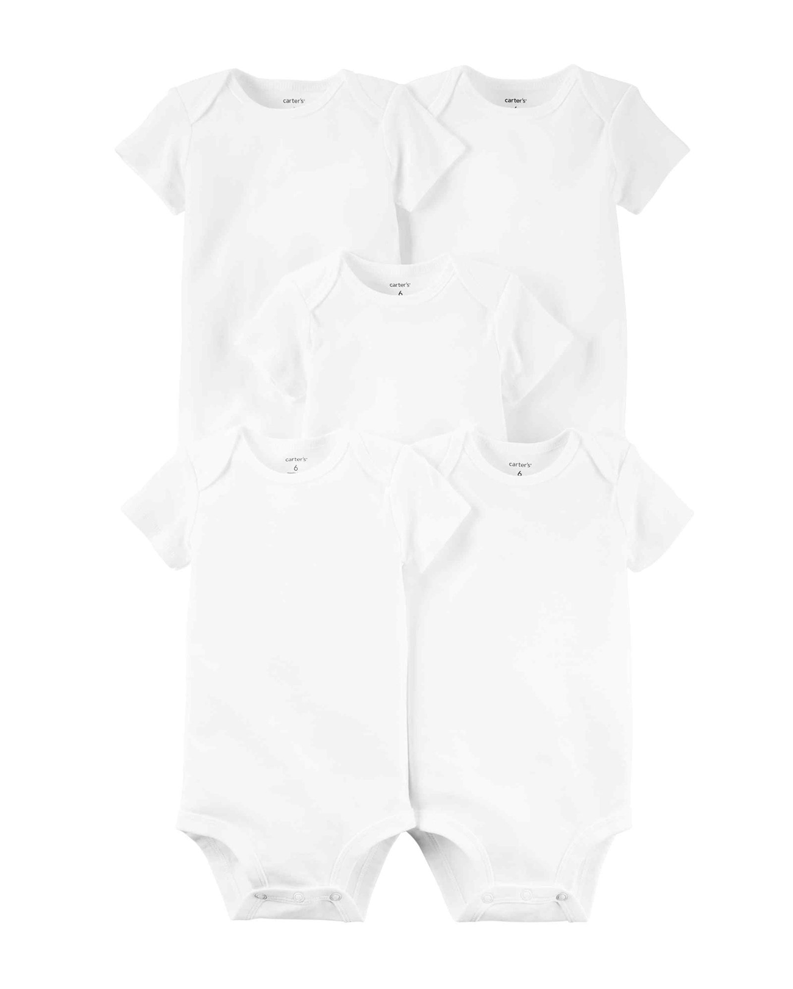 Kit Body Bebê 5 Peças Manga Curta Lisos Branco | Carter's