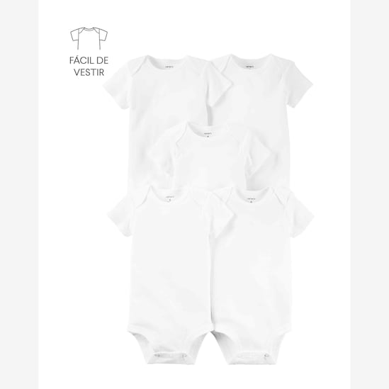 Kit Body Bebê 5 Peças Manga Curta Lisos Branco | Carter's