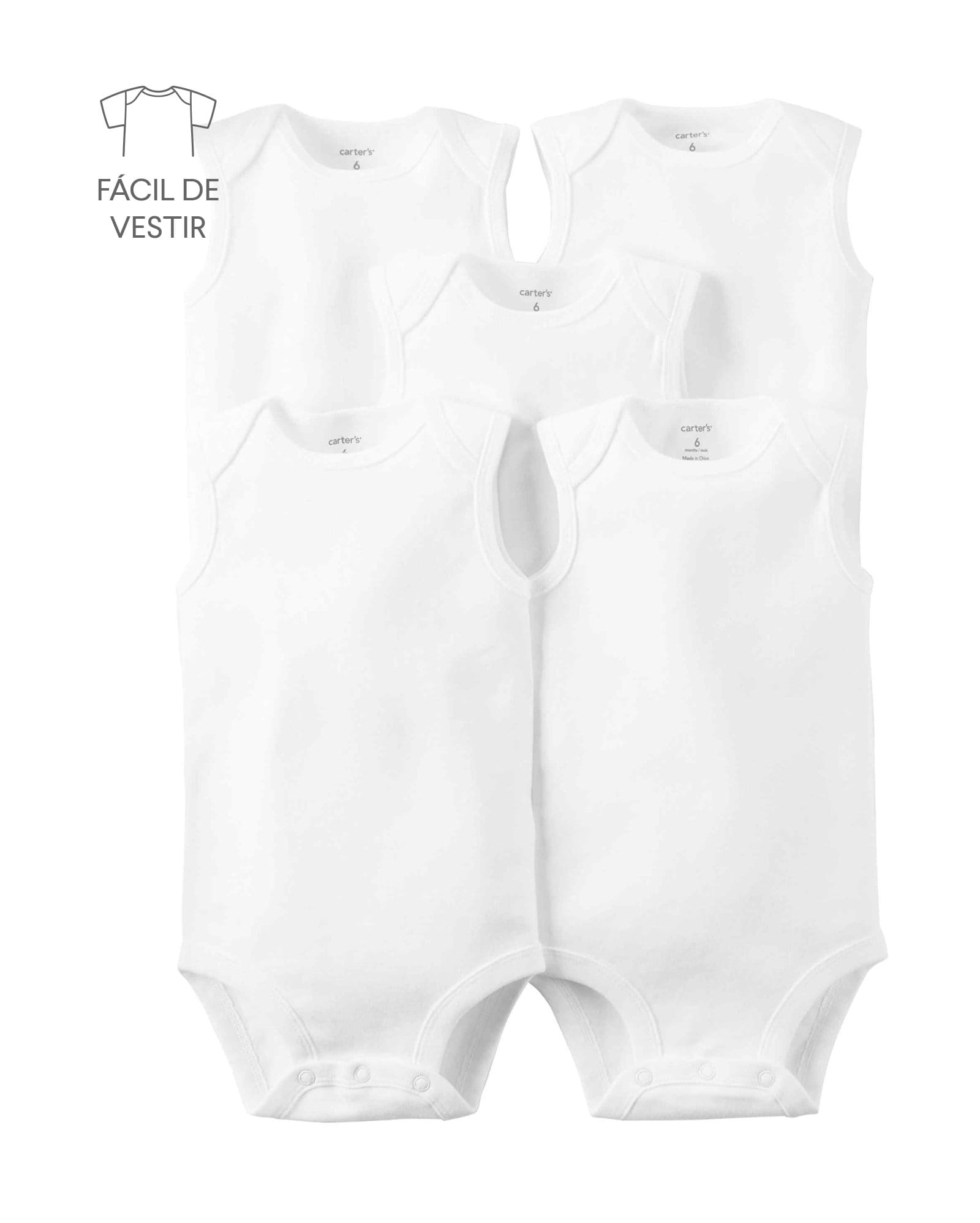 Kit body bebê 5 peças regata branco | Carter's