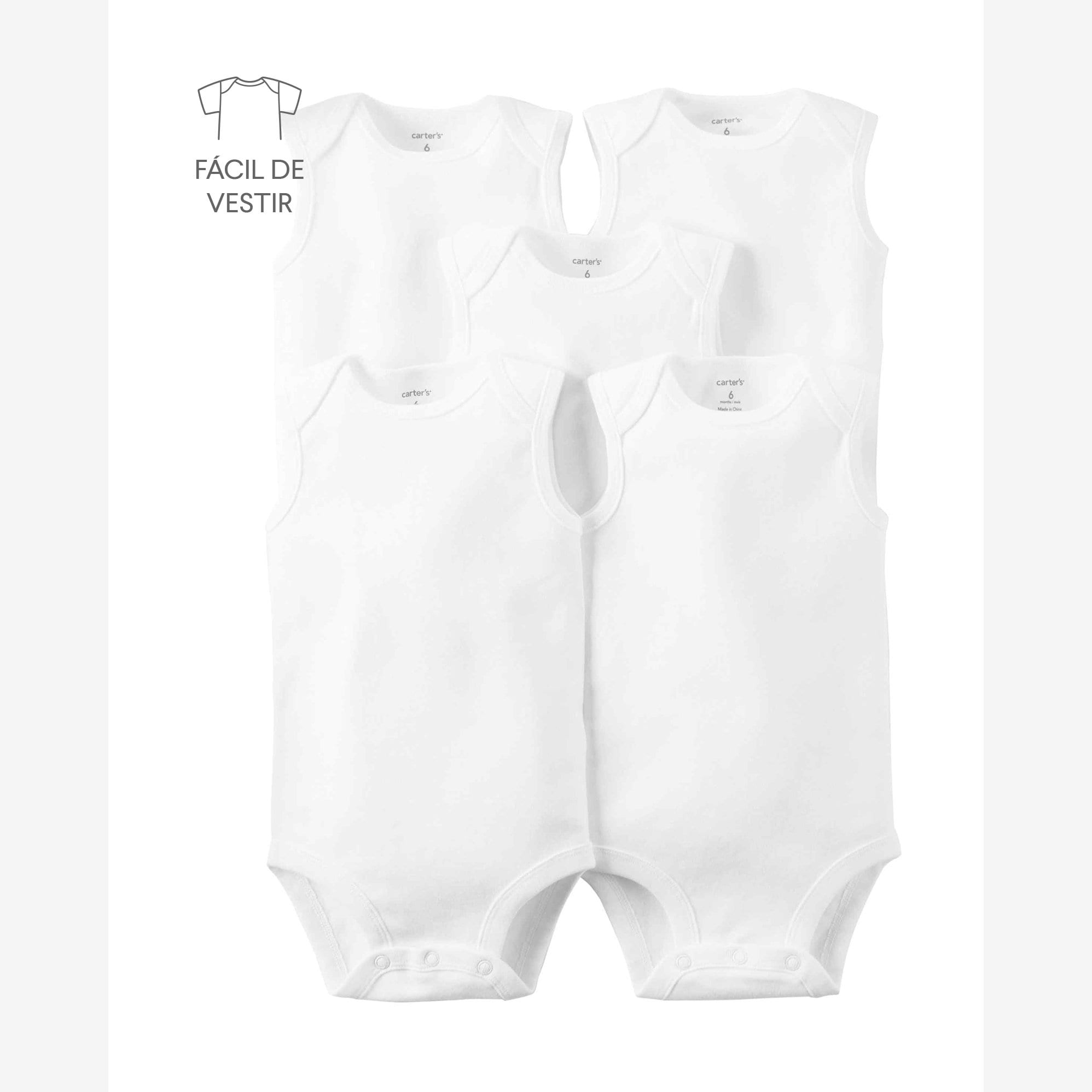 Kit body bebê 5 peças regata branco | Carter's