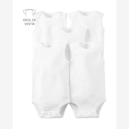 Kit body bebê 5 peças regata branco | Carter's