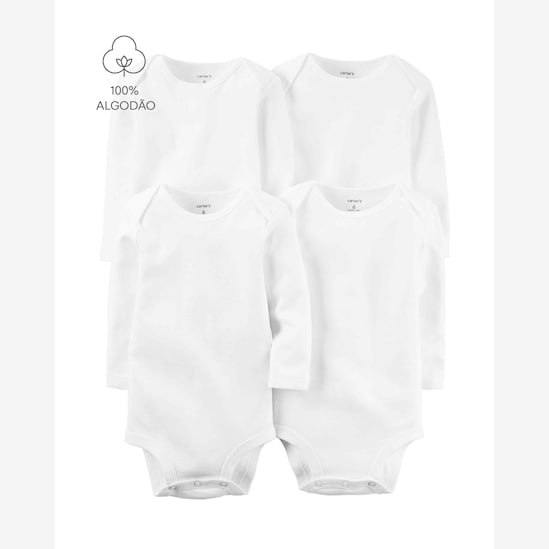 Kit Body Bebê 4 Peças Manga Longa Lisos | Carter's