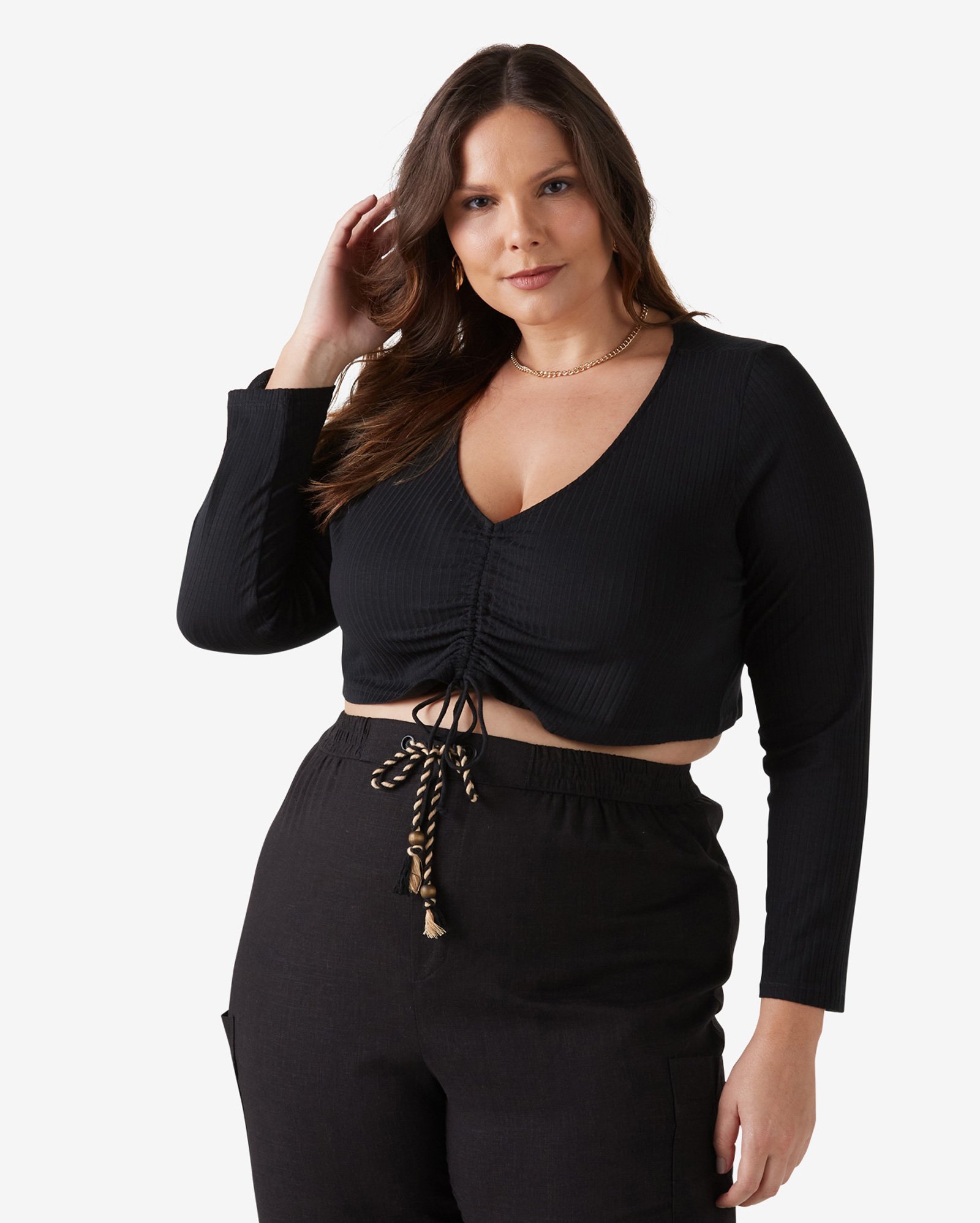 Cropped plus size manga longa Clearance