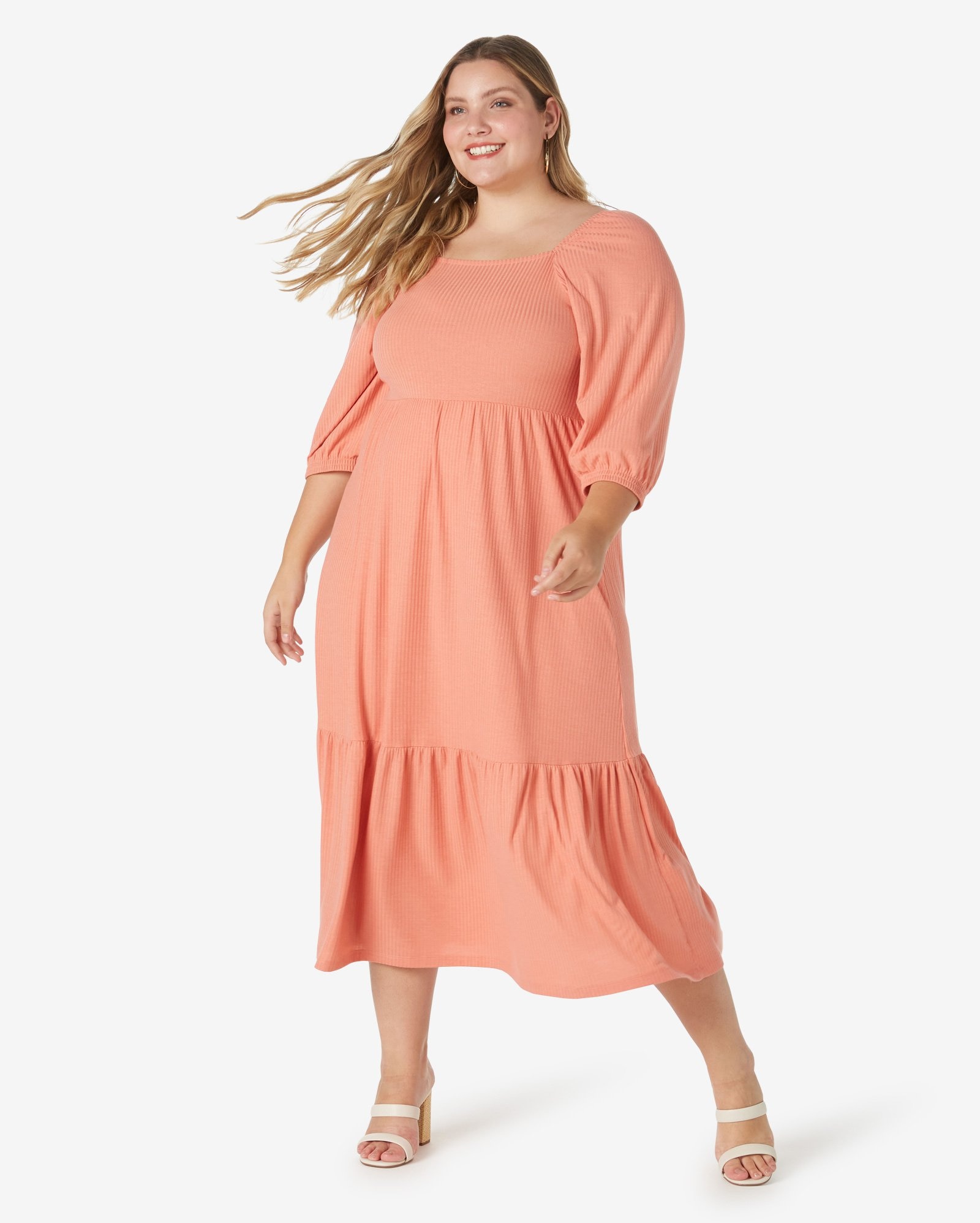Riachuelo Vestido Midi Plus Size Feminino Marias Laranja Coral