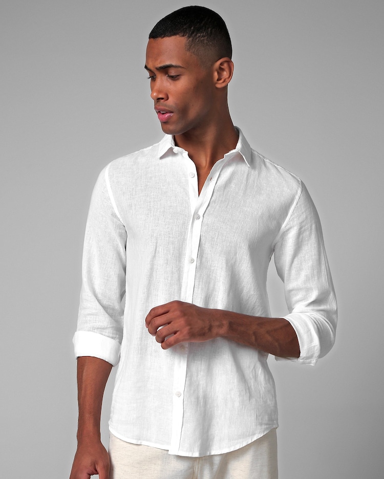 Riachuelo Camisa Manga Longa Masculina Slim Linho Branco Pool by