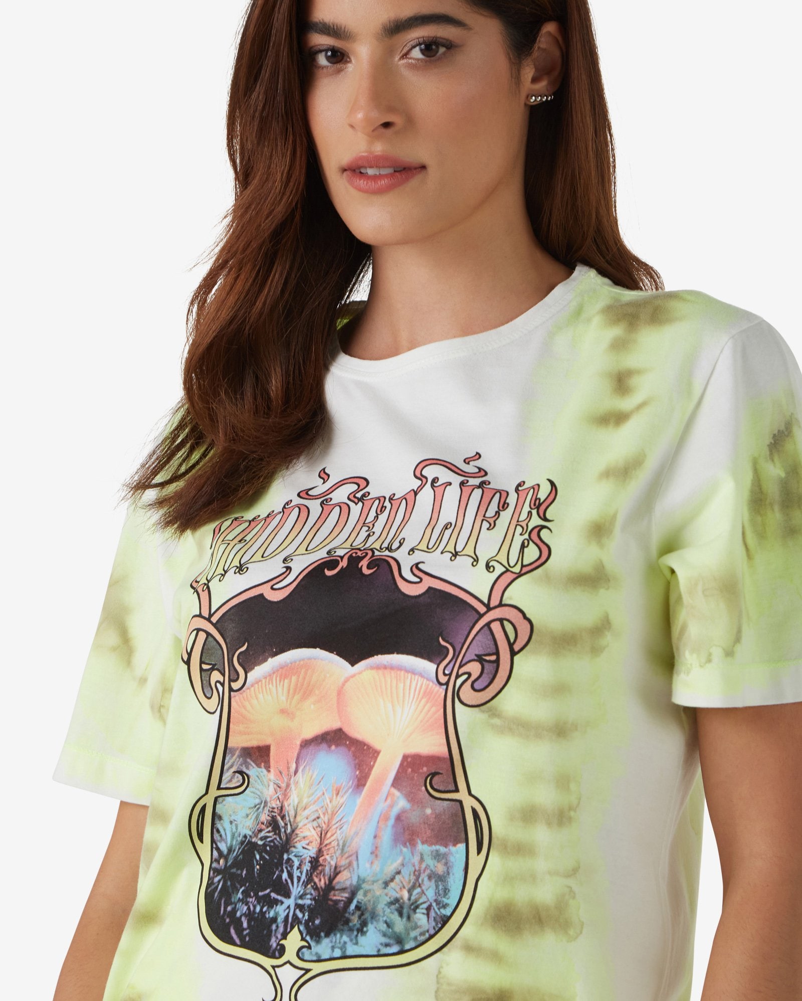 Camiseta Feminina Manga Curta Algodão Tie Dye Branco — foto 3