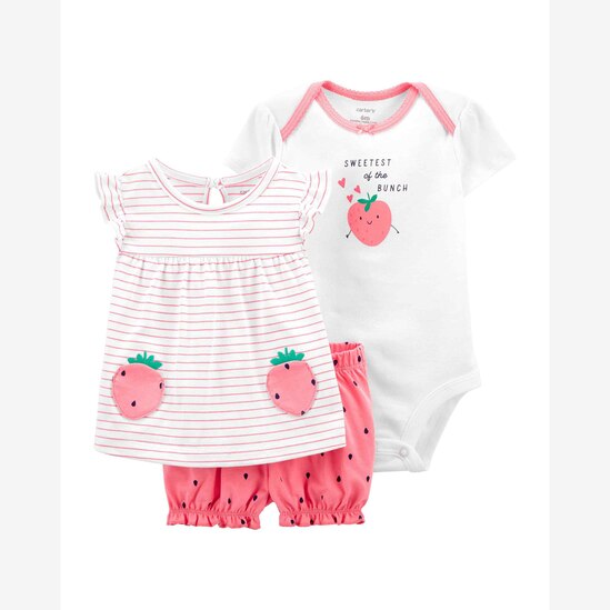 Conjunto Bebê Carter's 3 Peças Sweetest of the Bunch Branco/Rosa Claro Tam 1 a 24 Meses
