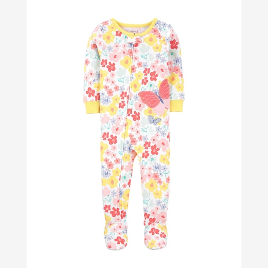 Pijama Macacão Bebê Carter's Manga Longa Floral Branco Tam 9 a 24 Meses