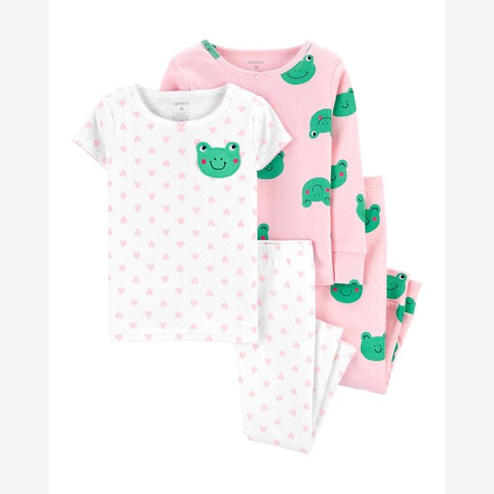 Kit Pijama Infantil Carter's 4 Peças Sapinhos Branco/Rosa Claro Tam 2 a 5