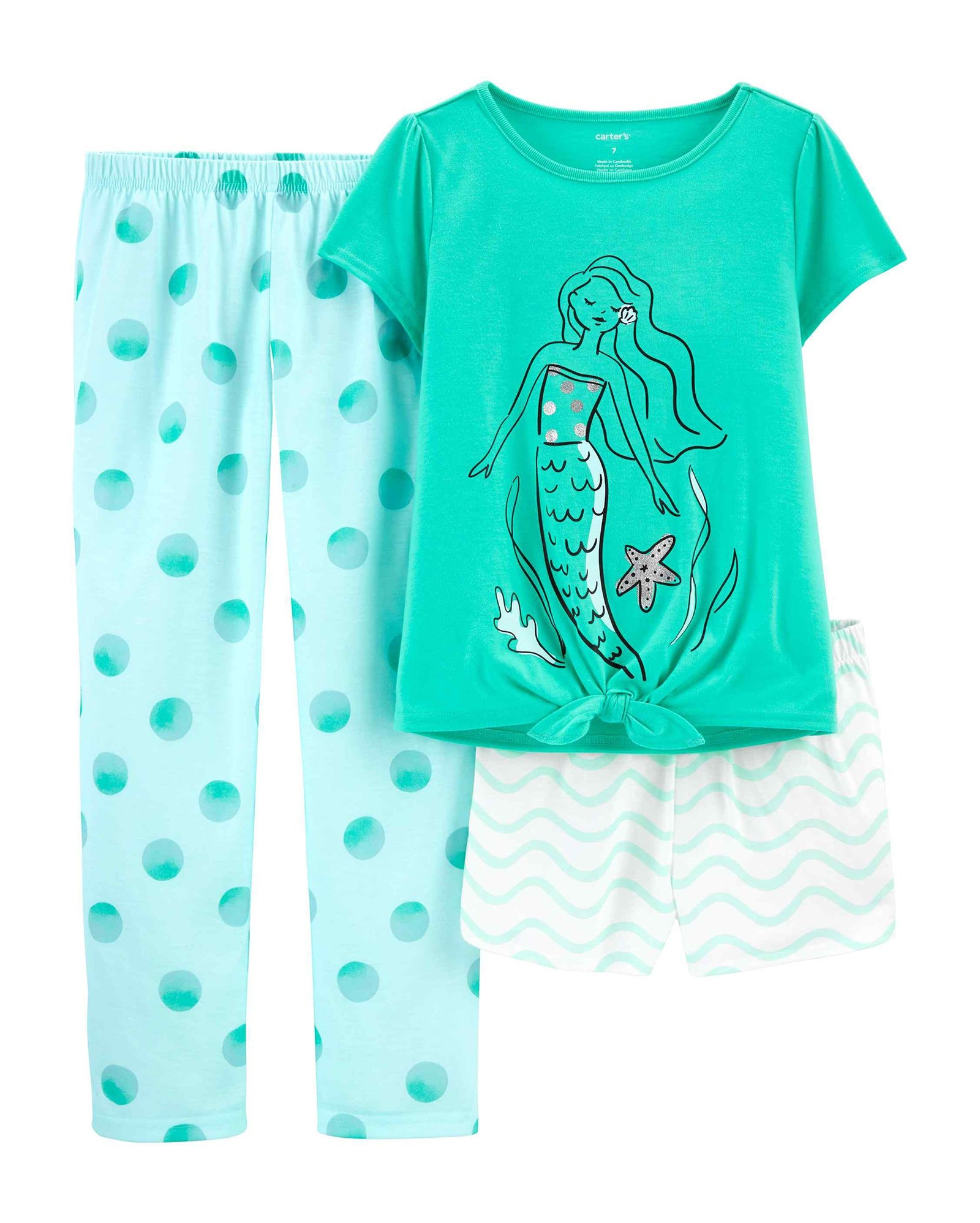 Riachuelo | Kit Pijama Infantil Carter's 3 Peças Sereia e Poá Verde Água  Tam 5 a 8