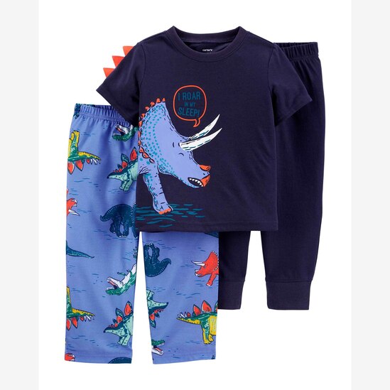 Kit pijama infantil 3 peças dinossauro azul | Carter's
