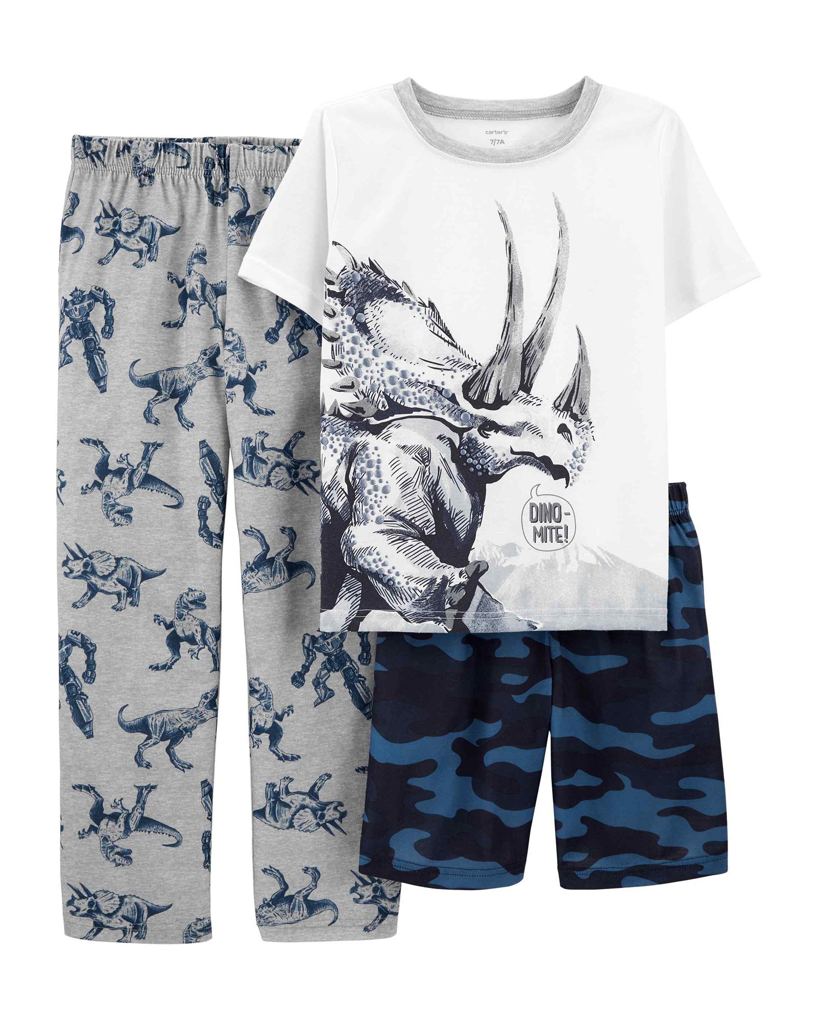 Carter's 4pc Kid Boy Green Dino Pajama Sleepwear Set main image 1